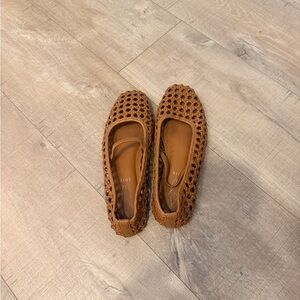 Woven Leather Ballet Flats - Tan